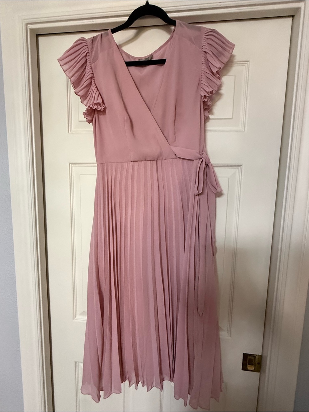ASOS Dusty Pink Pleated Wrap Midi Dress